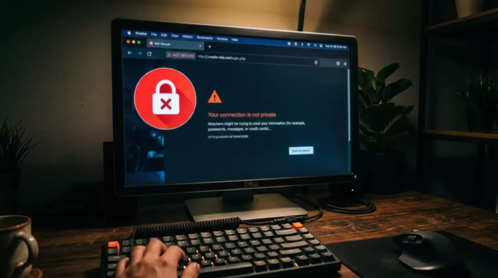 Écran d'ordinateur avec un cadenas rouge symbolisant un site non sécurisé de paris en ligne